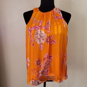 Vince camuto orange pink flowers print sleeves top size xs
